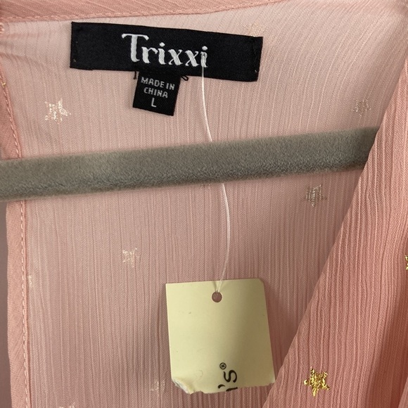 TRIXXI pink blush long sleeve dress with gold stars new with tag large - Picture 6 of 9